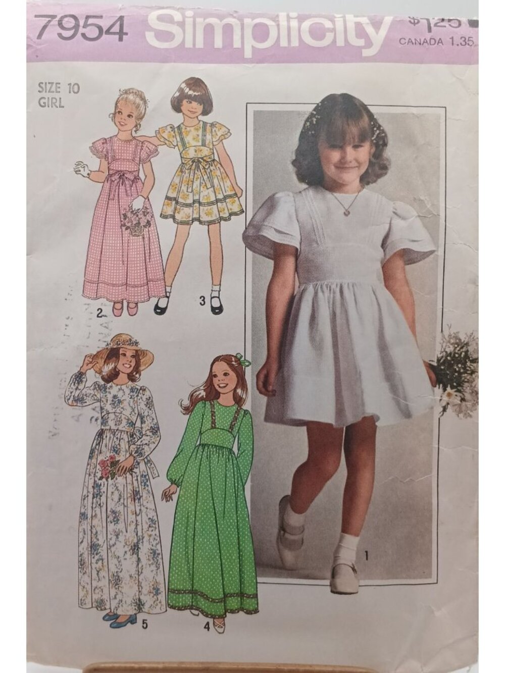 Simplicity 7954 Girls Dress Pattern Size 10 Two Lengths Puff Sleeves Vintage 197